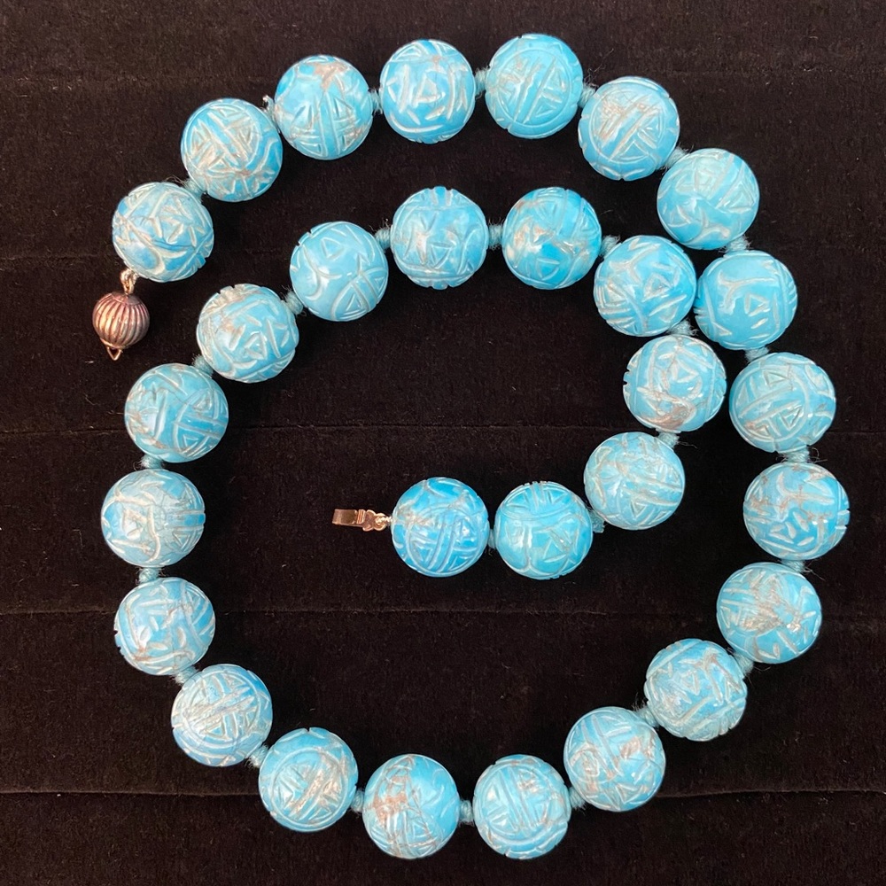 ๐HP๐ Shou Carved Turquoise 925 Silver Necklace - Picture 15 of 16